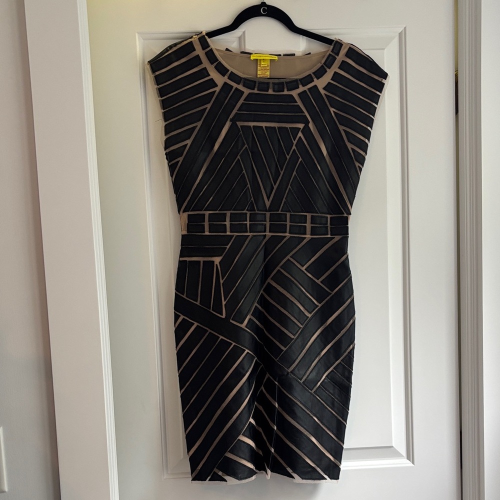 Catherine Malandrino Geometric faux leather Black and Tan Dress